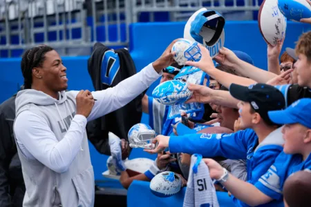Gibbs back on field at Lions training camp